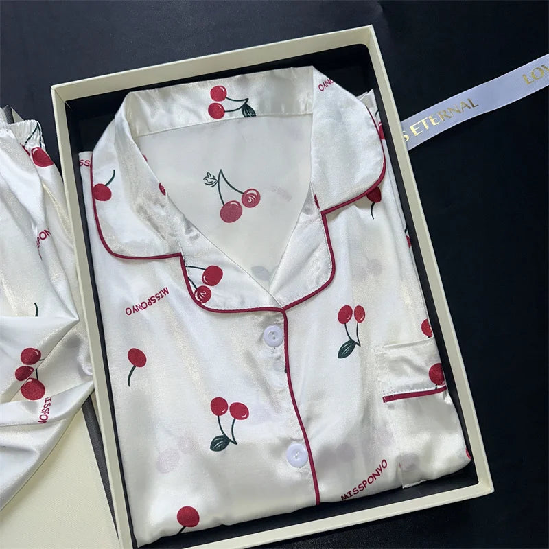 Cherry Bliss Satin Pajama Set