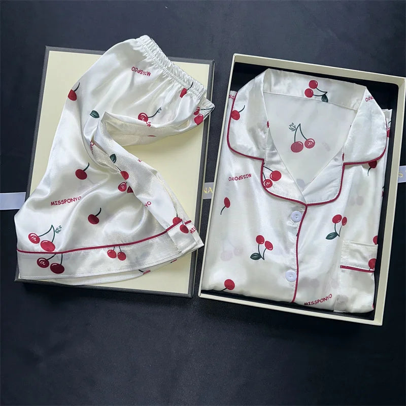 Cherry Bliss Satin Pajama Set