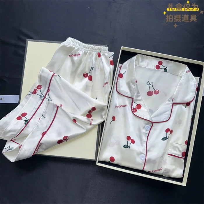 Cherry Bliss Satin Pajama Set