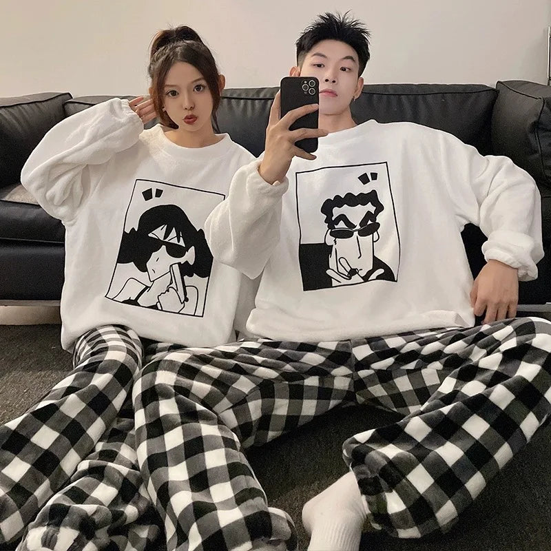 Couple Cartoon Fleece Pajamas