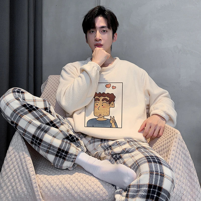Couple Cartoon Fleece Pajamas