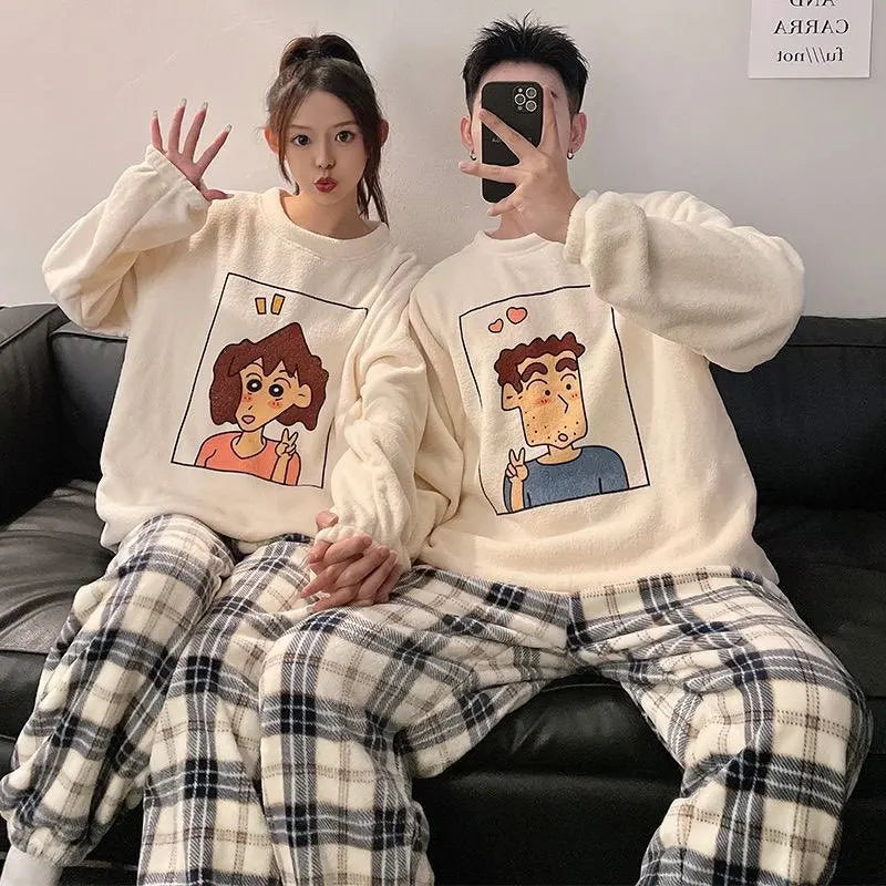 Couple Cartoon Fleece Pajamas