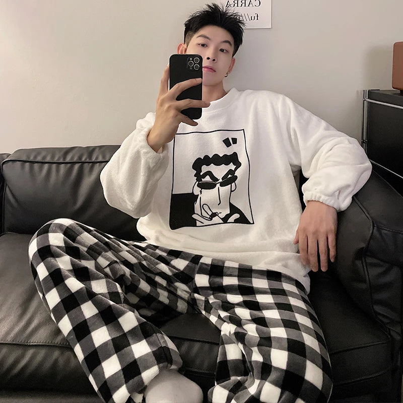 Couple Cartoon Fleece Pajamas
