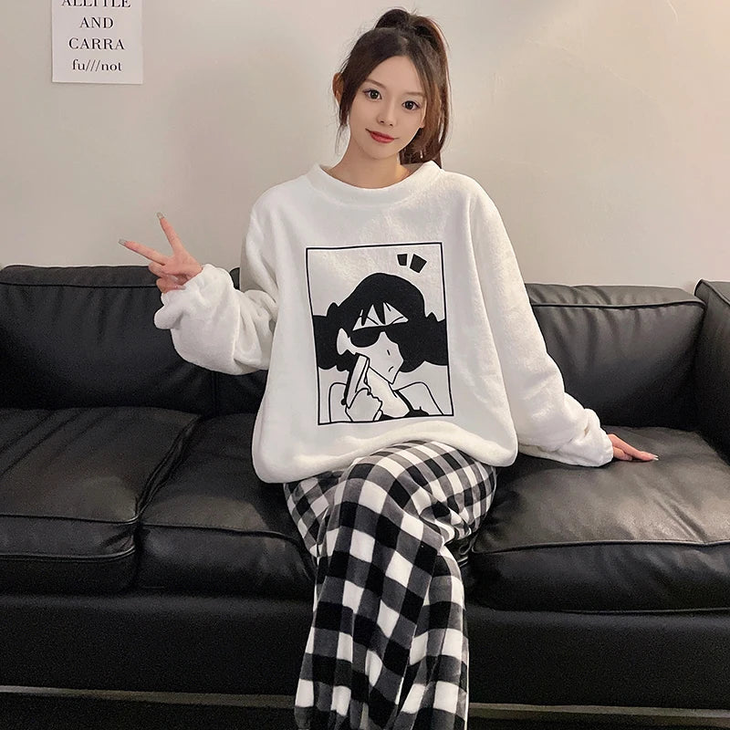Couple Cartoon Fleece Pajamas