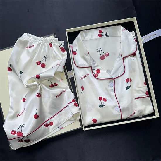Cherry Bliss Satin Pajama Set
