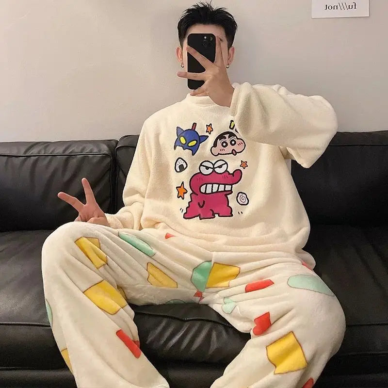 Couple Cartoon Fleece Pajamas