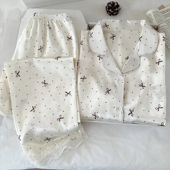 Polka Bow Silky Lounge Set